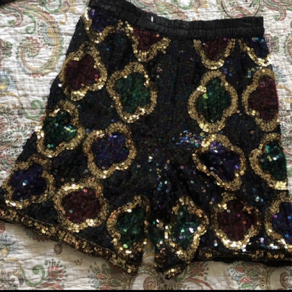 100% silk colorful gold sequin shorts